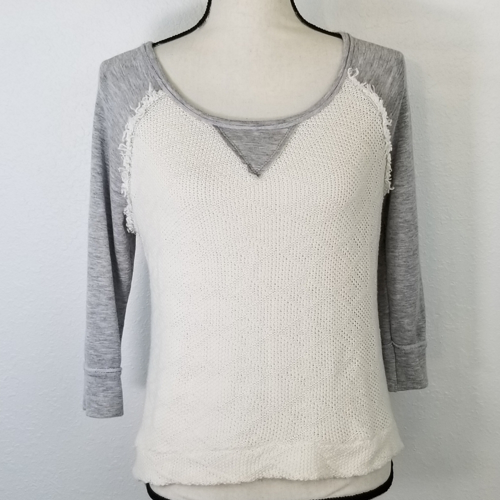 POTTER'S POT White & Gray 3/4 Length Sleeve Top, S